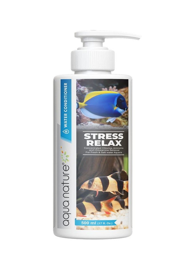 الطبيعة المائية معالج مياه AquaNature Stress Relax، مزيل مركز للكلور والأمونيا والكلورامين لأحواض أسماك المياه المالحة والعذبة (500 مل) - Image 1